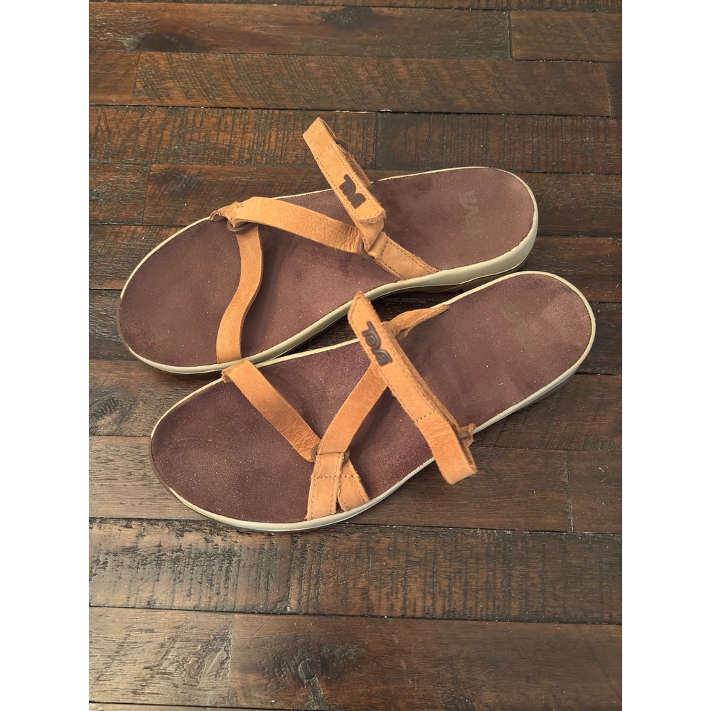 Teva Elzada Slide Lea Pecan Leather Sandals Brown 1099274 Womens 8
